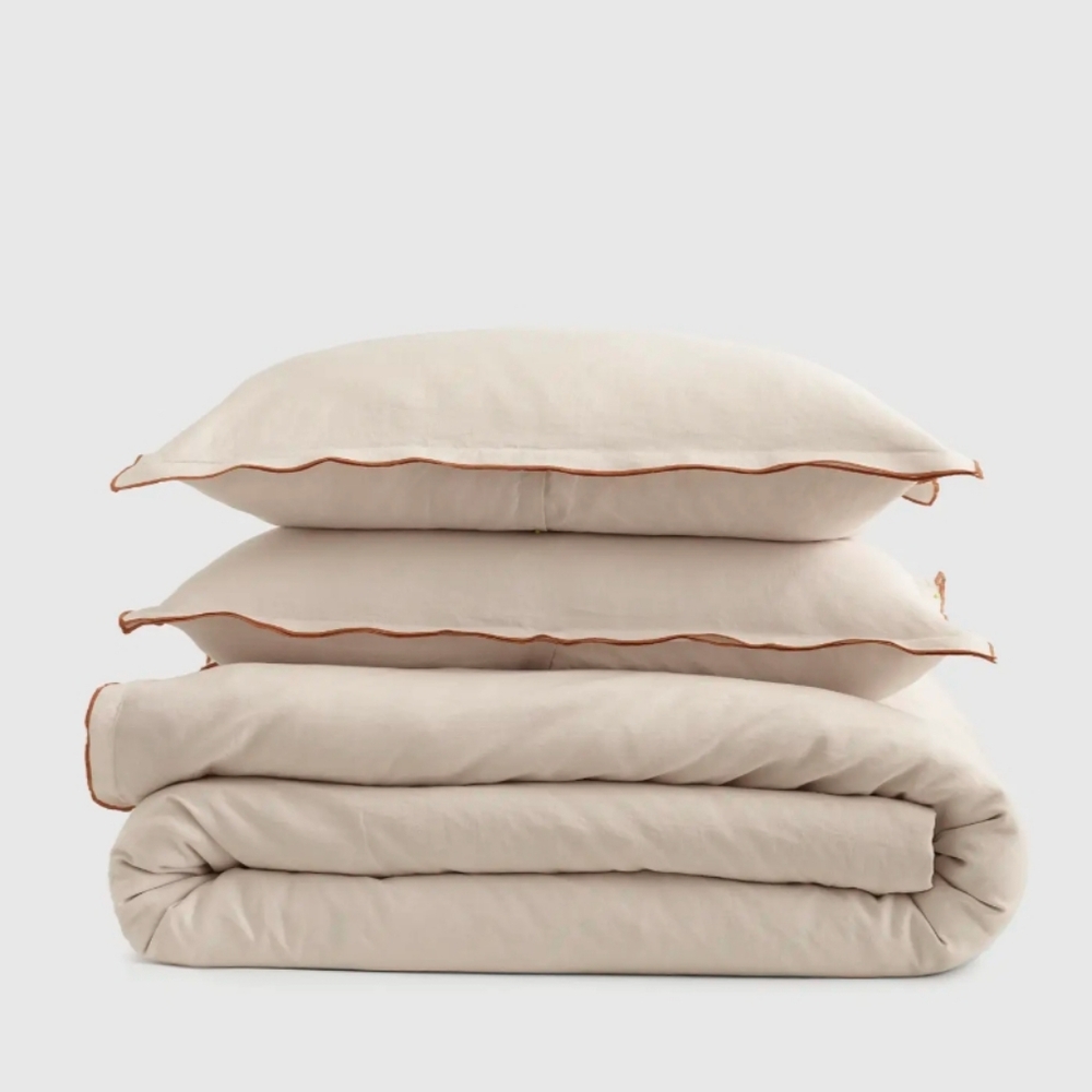 Quince Cream Duvet Cover Set with Brown Piping